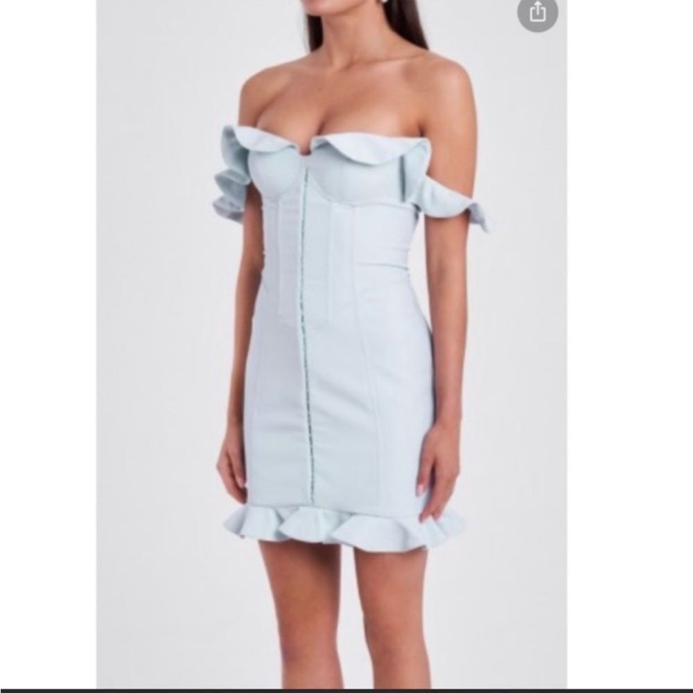 Lavish Alice Elegant Off-Shoulder Light Blue mini Dress, US4